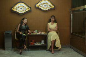 Ingrid Bourgoin and Martine Simonet sitting in the lobby of the porn theater where they work, in a scene from &amp;amp;amp;quot;Simone Barbès or Virtue&amp;amp;amp;quot;.